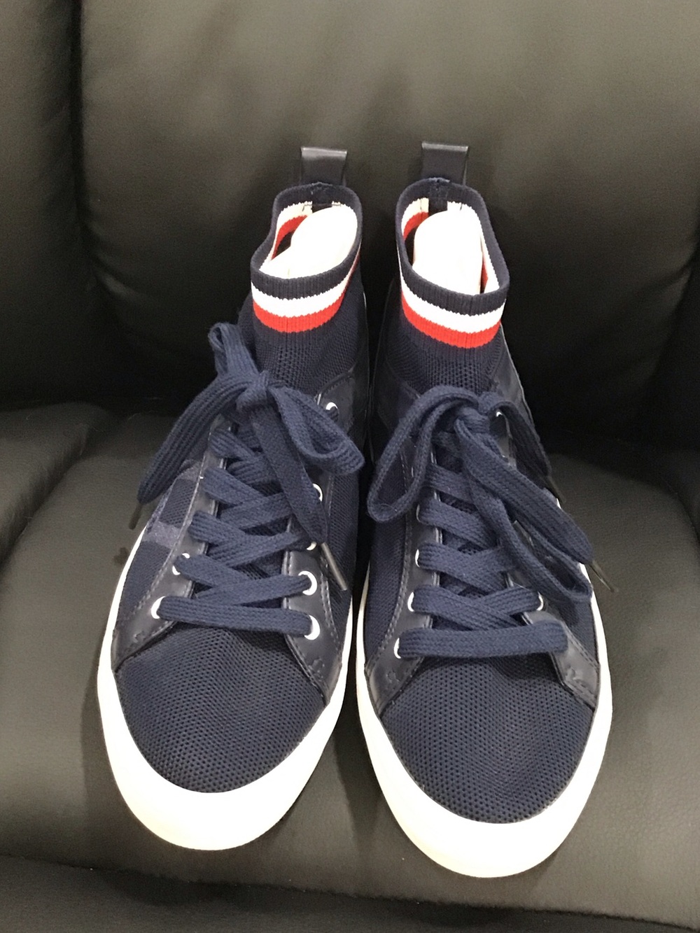 Navy High-Top Knit Lace Up Sneakers